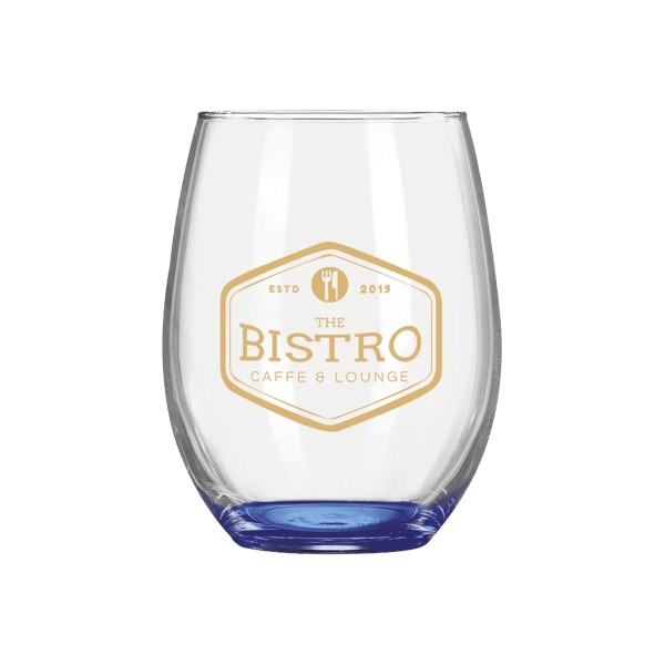Wine O'Clock 9oz ARC Stemless Wine Glass C8832 with Color Bottom 1