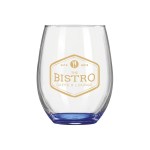 Wine O'Clock 9oz ARC Stemless Wine Glass C8832 with Color Bottom - Blue Pad Print Wine O'Clock 9oz ARC Stemless Wine Glass C8832 with Color Bottom - Blue Pad Print