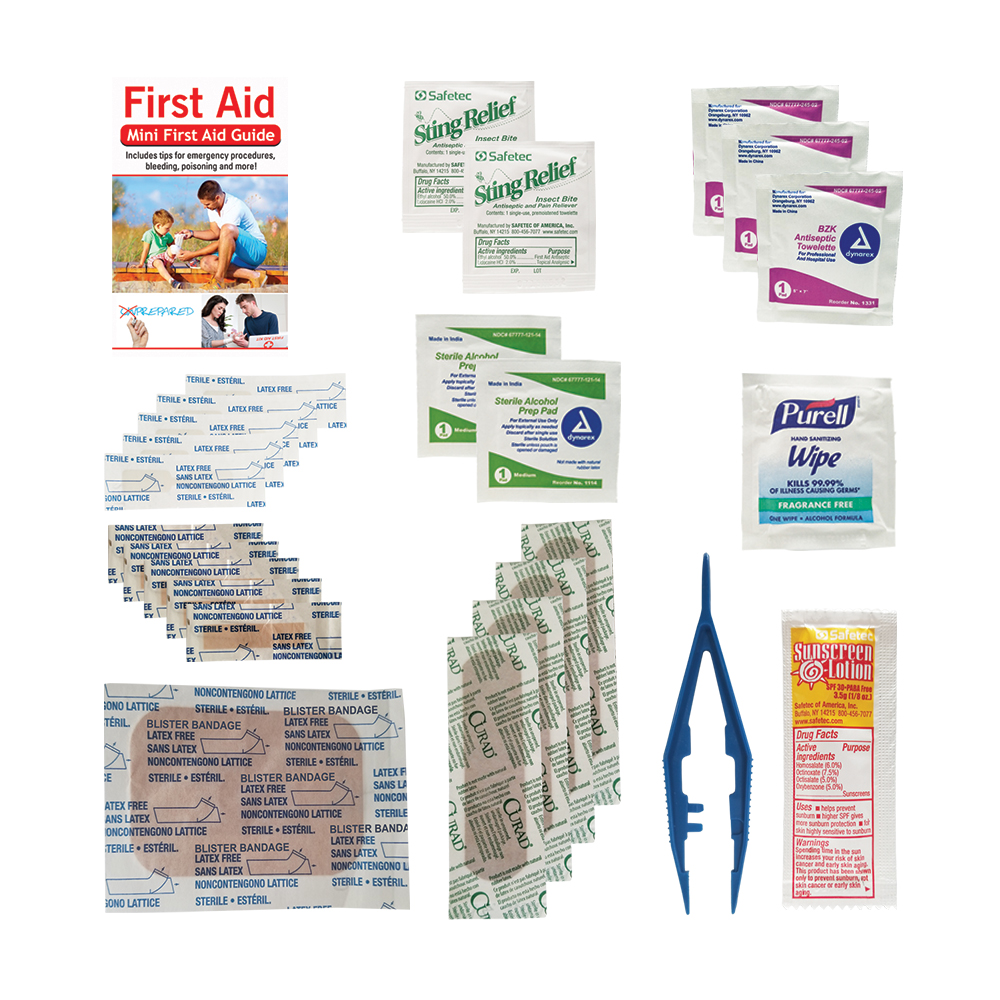 Outdoor Safety & First Aid Kit in a Zippered Clear Nylon Bag 1