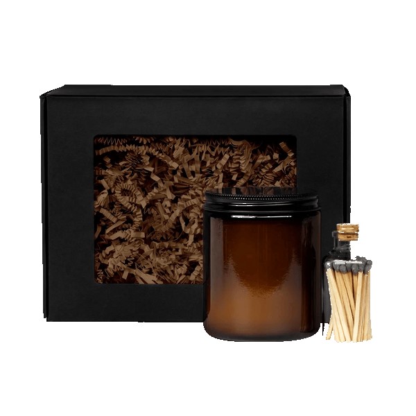 Amber 8oz Candle with Matches Set 1