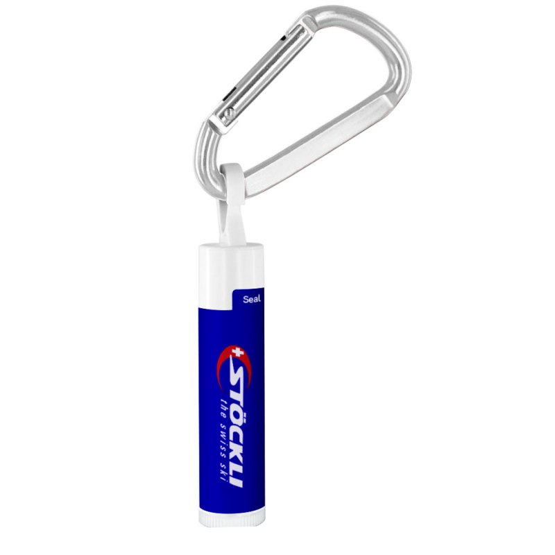 SPF 15 Lip Balm in White Tube with Hook Cap and Carabiner 1 SPF 15 Lip Balm in White Tube with Hook Cap and Carabiner 1