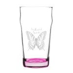 Porter 16 oz Nonic Beer Glass with Color Bottom - Pink Laser Engraving Porter 16 oz Nonic Beer Glass with Color Bottom - Pink Laser Engraving