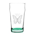 Porter 16 oz Nonic Beer Glass with Color Bottom - Green Laser Engraving Porter 16 oz Nonic Beer Glass with Color Bottom - Green Laser Engraving