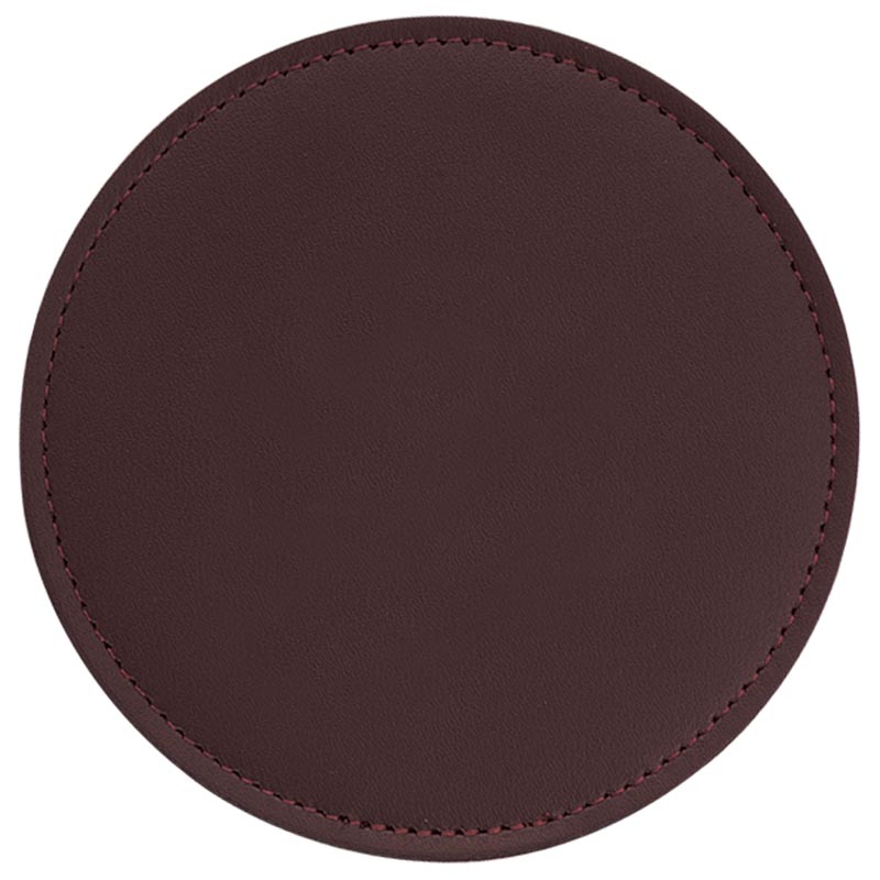 Top Grain Leather Round Coaster w/ Stitching & Vinyl Base (Domestic) 1