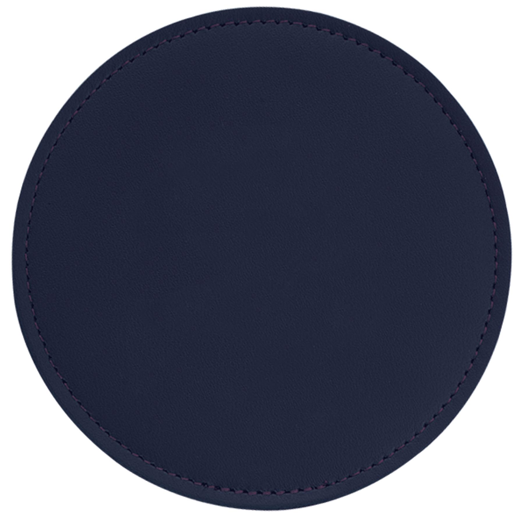 Top Grain Leather Round Coaster w/ Stitching & Vinyl Base (Domestic) 1