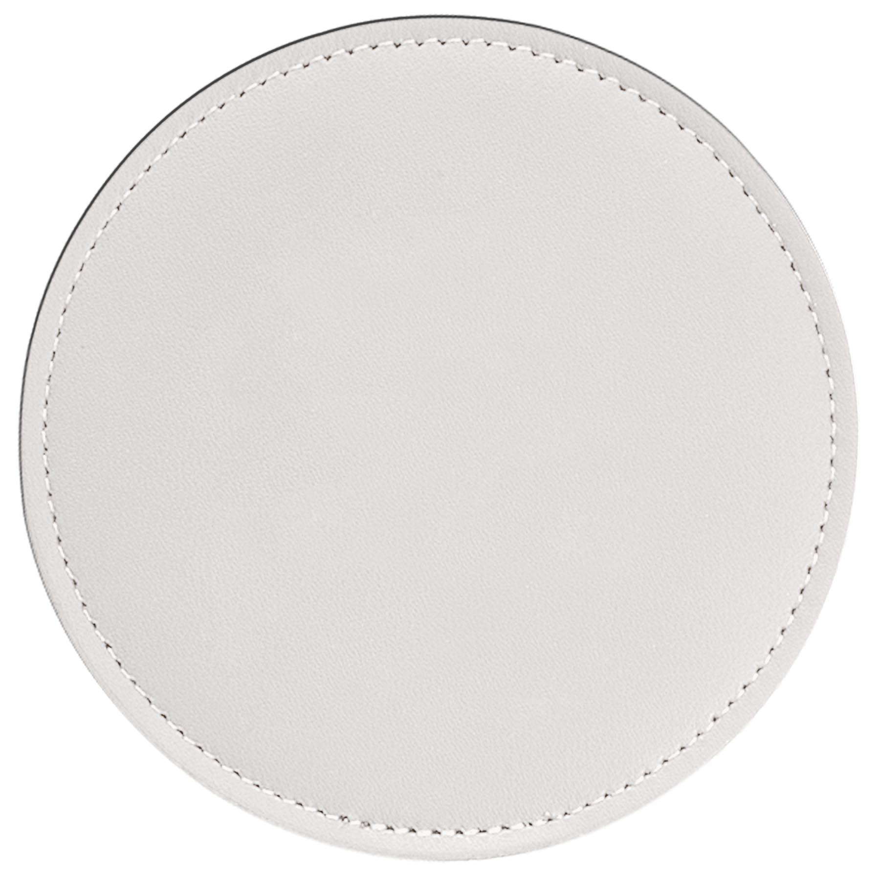 Top Grain Leather Round Coaster w/ Stitching & Vinyl Base (Domestic) 1
