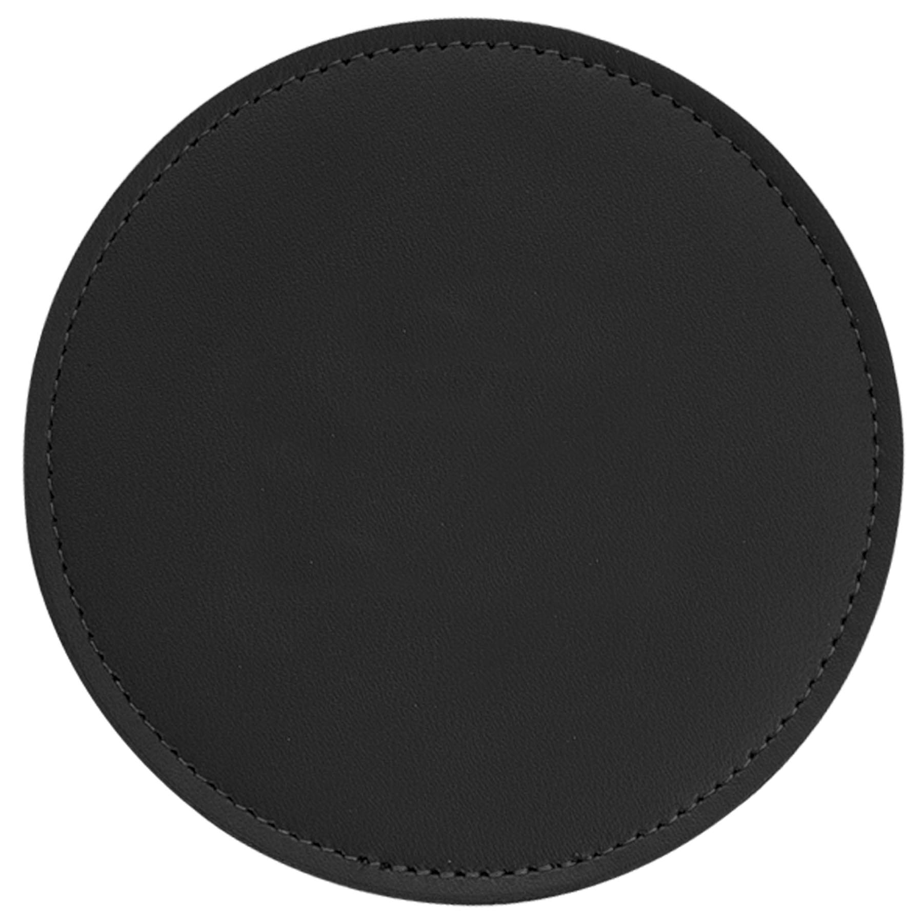 Top Grain Leather Round Coaster w/ Stitching & Vinyl Base (Domestic) 1