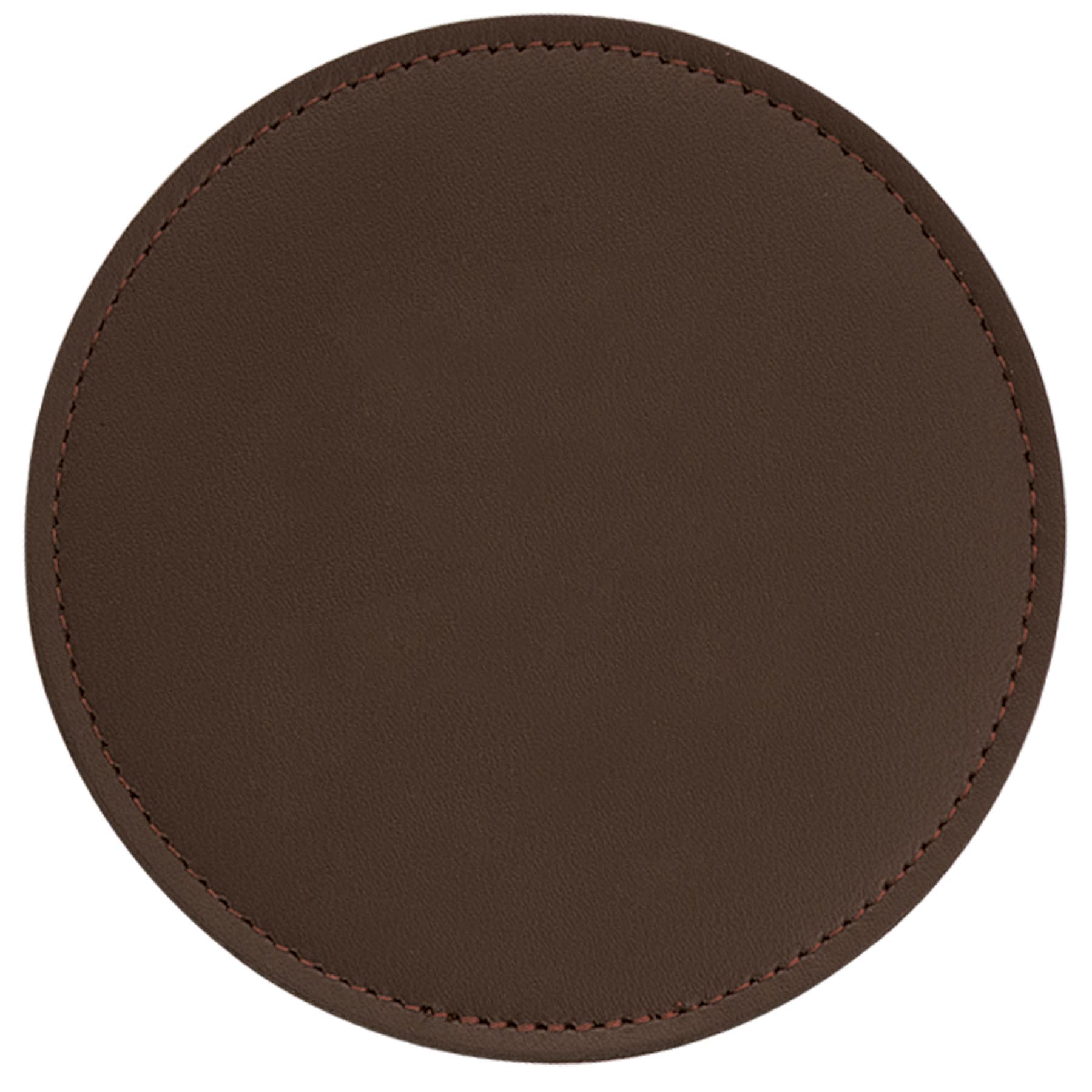 Top Grain Leather Round Coaster w/ Stitching & Vinyl Base (Domestic) 1