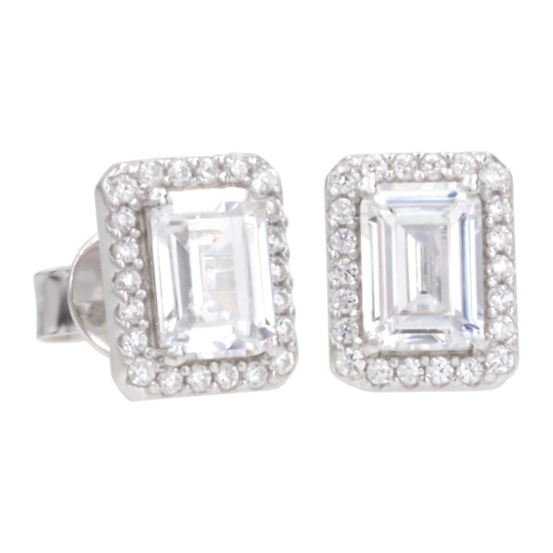 Antwerp Silver Emerald-Cut Cubic Zirconia Halo Earrings 1 Antwerp Silver Emerald-Cut Cubic Zirconia Halo Earrings 1