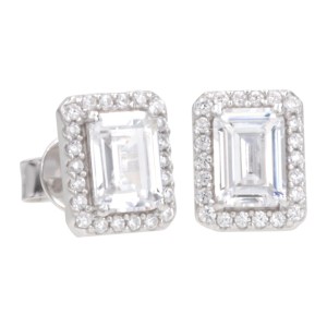 Antwerp Silver Emerald-Cut Cubic Zirconia Halo Earrings 1 Antwerp Silver Emerald-Cut Cubic Zirconia Halo Earrings 1
