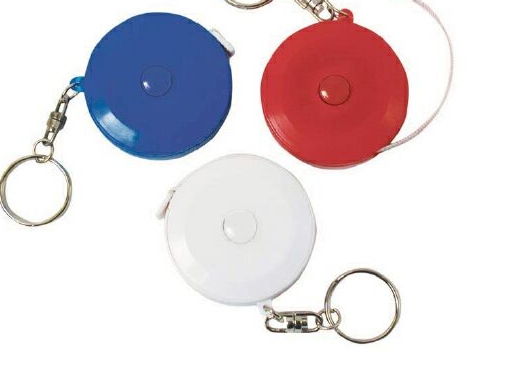 Round Retractable Tape Measure with Key Chain (White/Blue/Red) 1