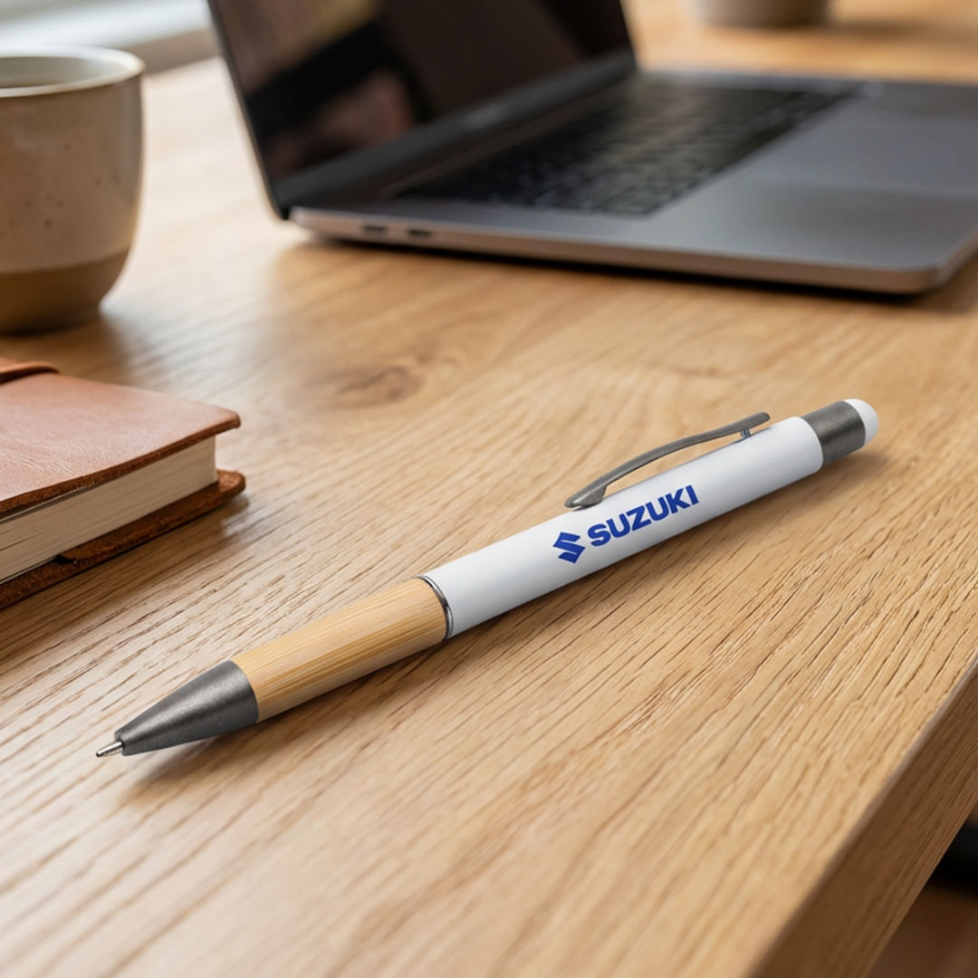 Assias Aluminum Pen w/Bamboo Grip & Blue Refill 1