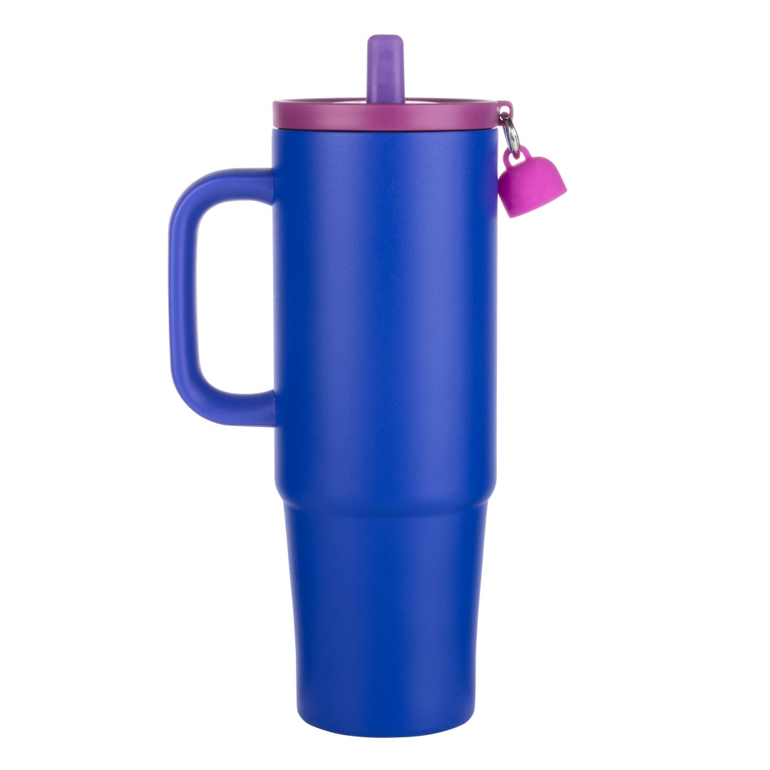 Kentia SS Tumbler w/Silicone Straw & Charm Holder - 30oz 1