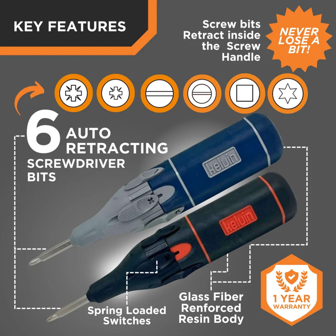 Kelvin Retractor Auto Advance Spring-Loaded Multi-Tip Screwdriver 1