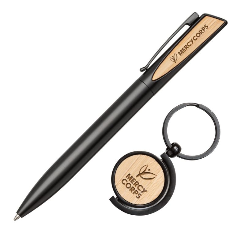 Alban Aluminium Pen w/Bamboo Keyring Set 1 Alban Aluminium Pen w/Bamboo Keyring Set 1