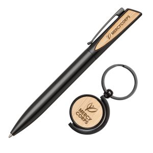 Alban Aluminium Pen w/Bamboo Keyring Set 1 Alban Aluminium Pen w/Bamboo Keyring Set 1