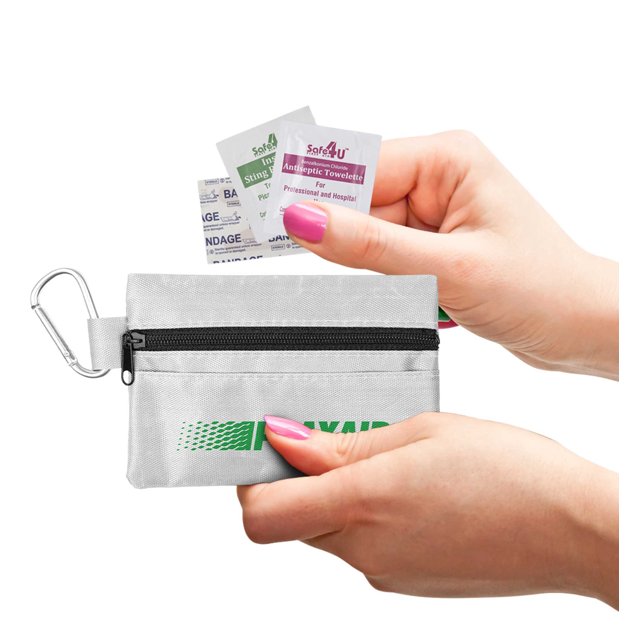 14pc First Aid Kit in Soft Zipper Pouch with Carabiner 1