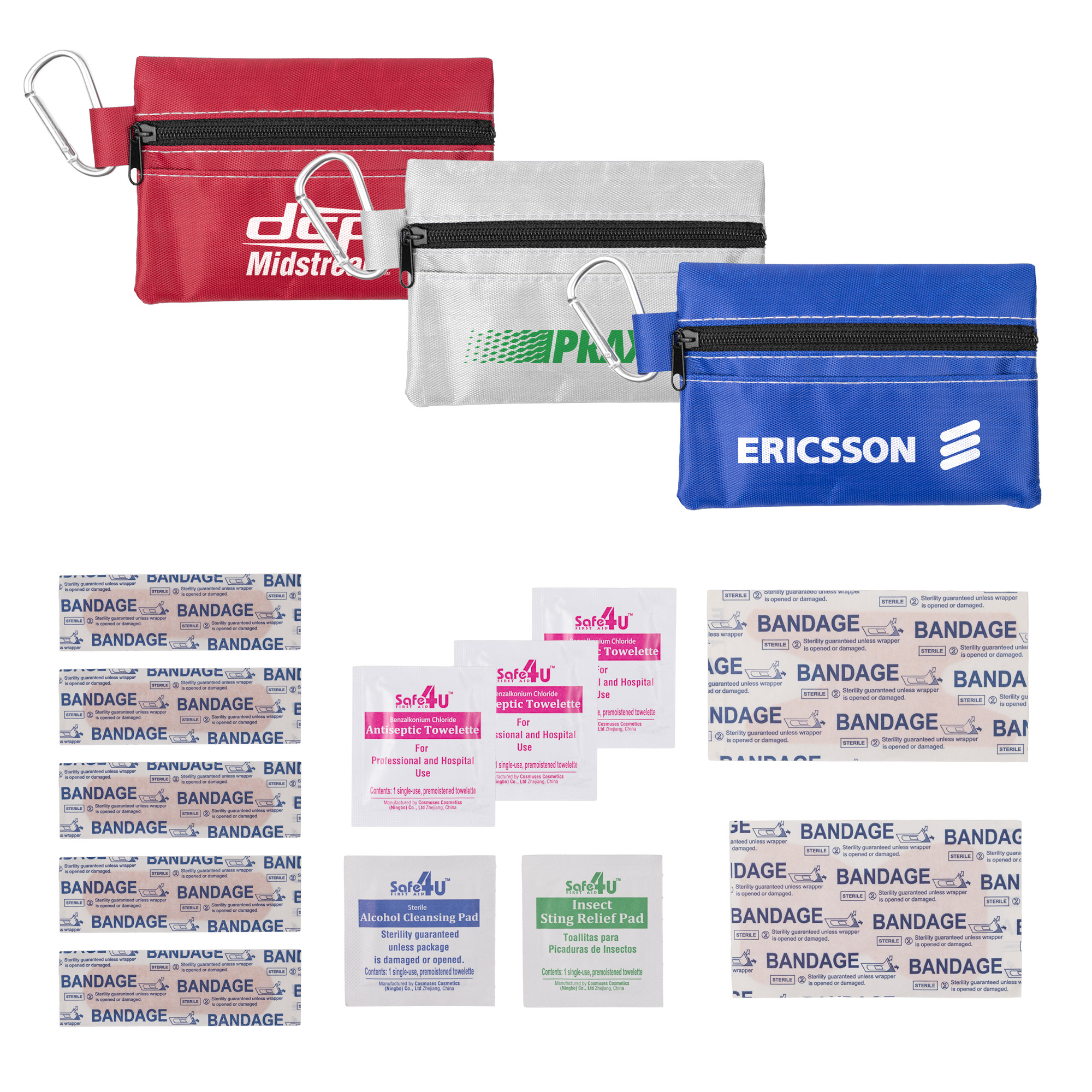 14pc First Aid Kit in Soft Zipper Pouch with Carabiner 1