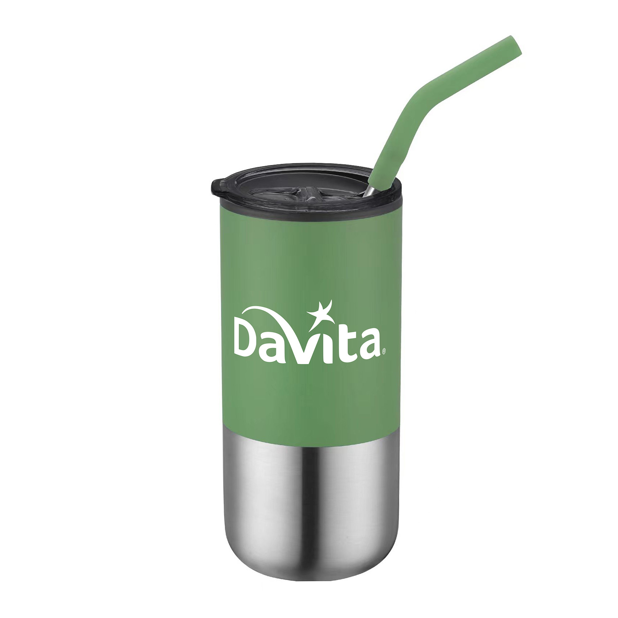 16 Oz. Double Wall Tumbler w/Silicone Sip Steel Straw 1