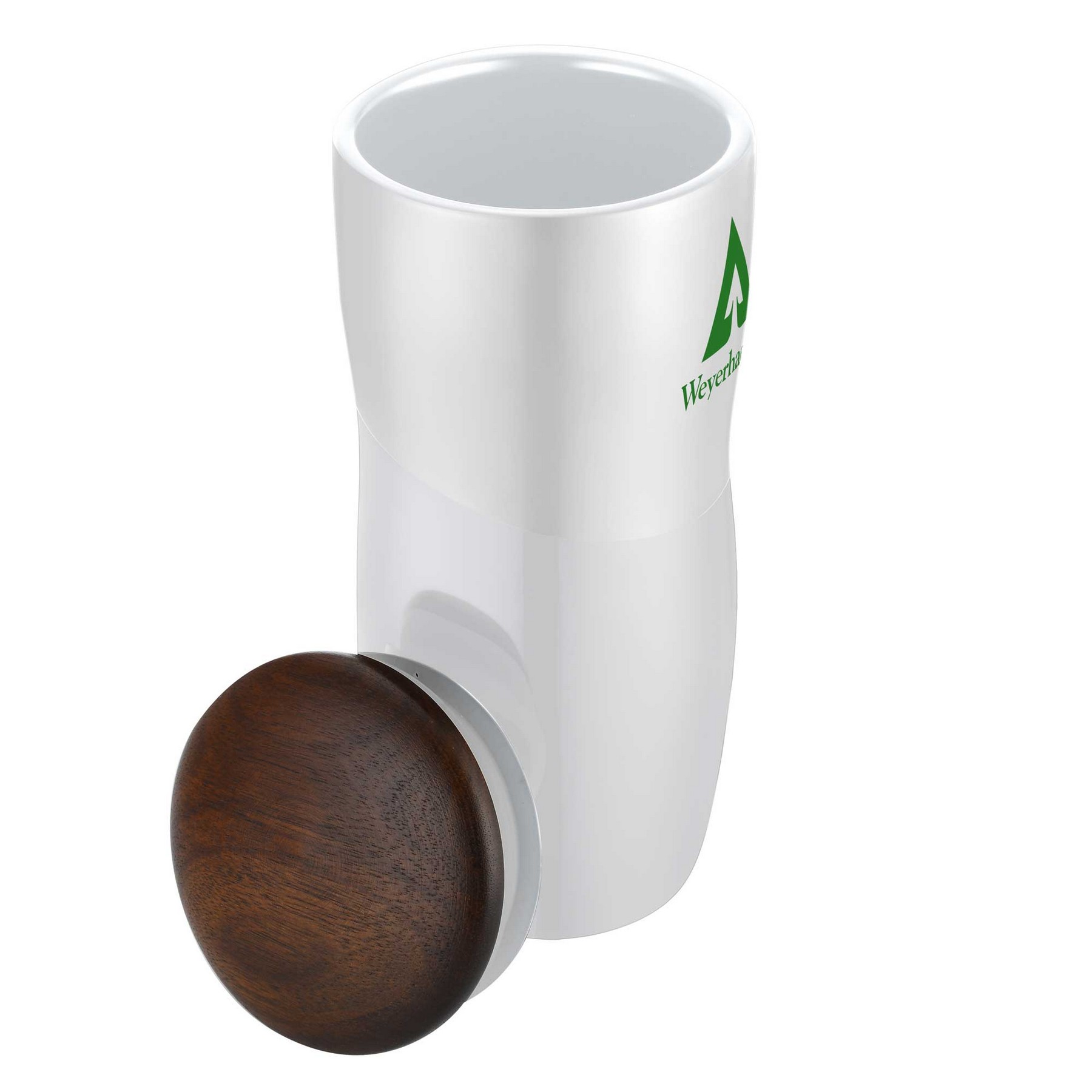 12oz. Two-Tone Double-Wall Ceramic Tumbler with Wood Lid 1