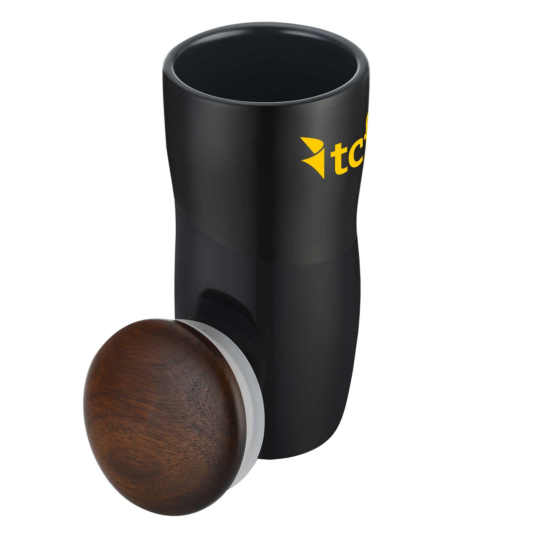 12oz. Two-Tone Double-Wall Ceramic Tumbler with Wood Lid 1
