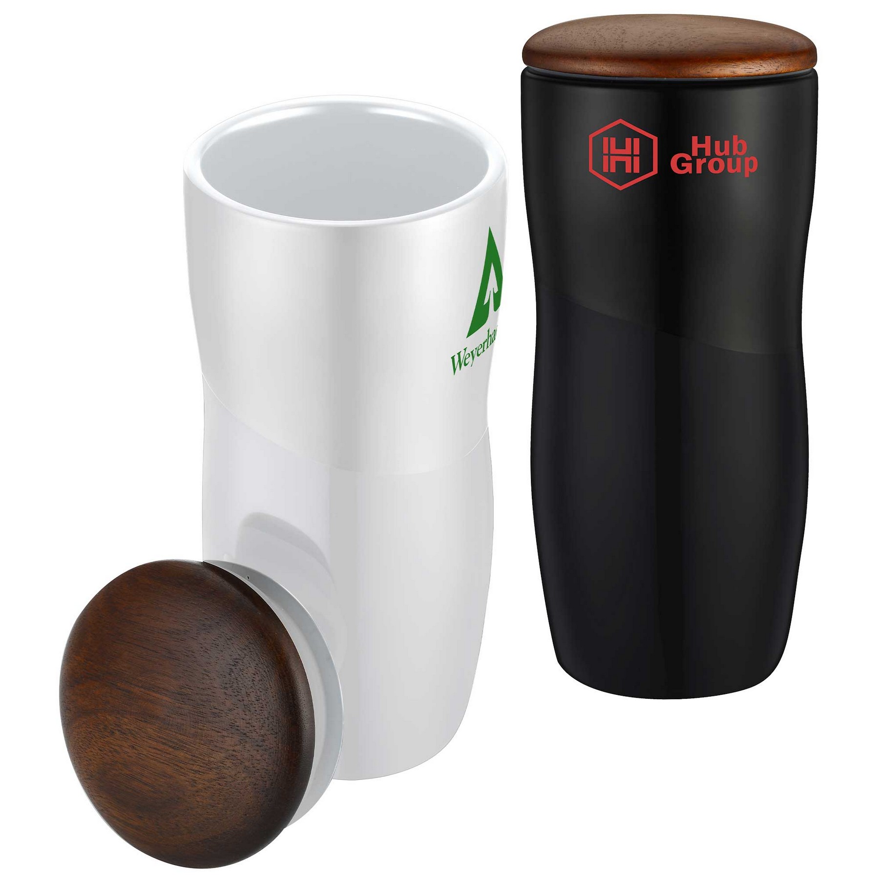 12oz. Two-Tone Double-Wall Ceramic Tumbler with Wood Lid 1