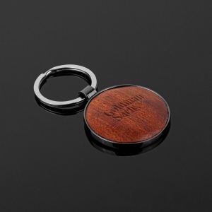 Round Beveled Wood Gun Metal Key Chain 1 Round Beveled Wood Gun Metal Key Chain 1