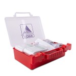86 Piece OSHA Compliant First Aid Kit in Clear Hard Case - Red Open 86 Piece OSHA Compliant First Aid Kit in Clear Hard Case - Red Open