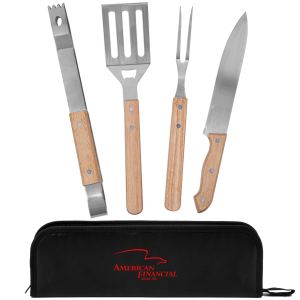 4-Piece Bamboo Bbq Grill Set With Polyester Carry Case 1 4-Piece Bamboo Bbq Grill Set With Polyester Carry Case 1