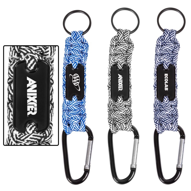 Carabiner Box Knot Braided Key Chain with Keyring and Metal Plate 1 Carabiner Box Knot Braided Key Chain with Keyring and Metal Plate 1