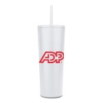 27 Oz. Natick Double Wall SS Mug w/Straw - White 27 Oz. Natick Double Wall SS Mug w/Straw - White