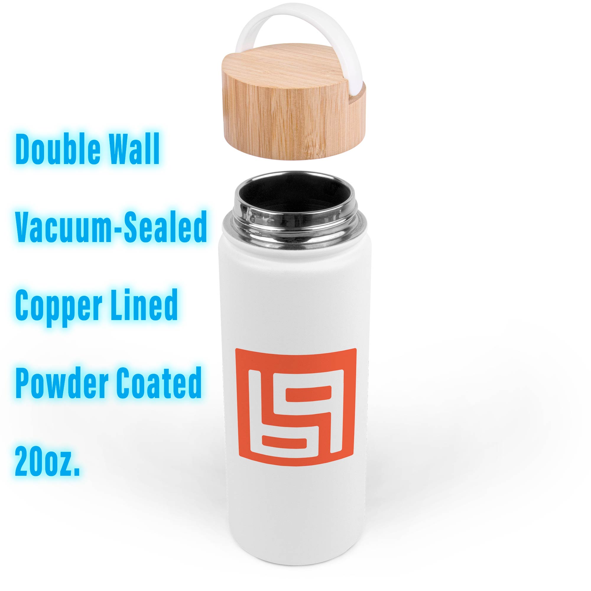 20 Oz. Vacuum-Sealed Stainless Water Bottle w/Bamboo Lid 1