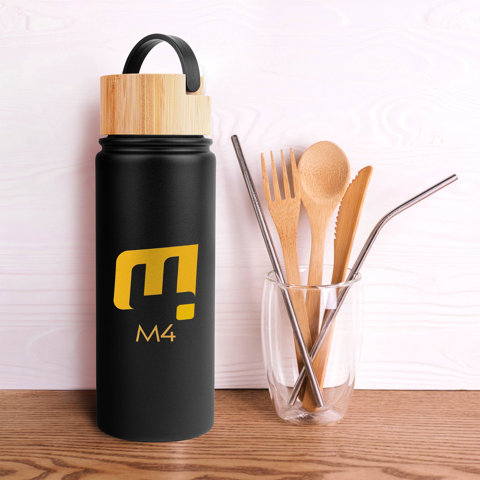 20 Oz. Vacuum-Sealed Stainless Water Bottle w/Bamboo Lid 1