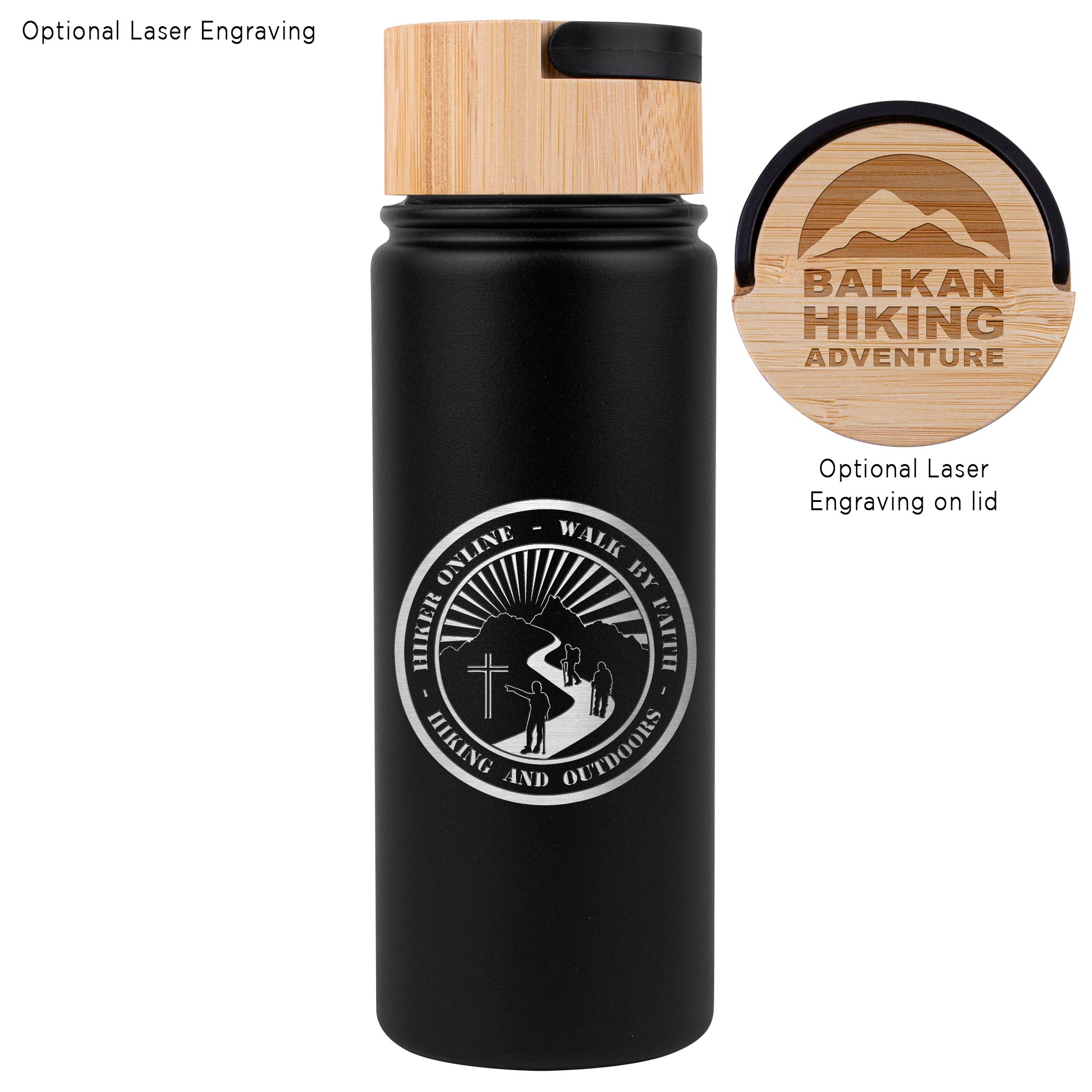 20 Oz. Vacuum-Sealed Stainless Water Bottle w/Bamboo Lid 1