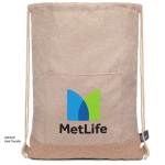 Taylor rPET Drawstring Backpack - Khaki Beige Logo Front Taylor rPET Drawstring Backpack - Khaki Beige Logo Front