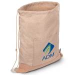 Taylor rPET Drawstring Backpack - Khaki Beige Logo Front Angle View Taylor rPET Drawstring Backpack - Khaki Beige Logo Front Angle View