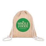 Jute Drawstring Bag - Tan Logo Front Jute Drawstring Bag - Tan Logo Front