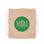 Jute Drawstring Bag - Tan Logo Front Jute Drawstring Bag - Tan Logo Front