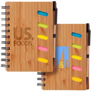 Bamboo Front Cover Notebook with Sticky Note and Pen (Factory Direct - 10-12 Weeks Ocean) 1 Bamboo Front Cover Notebook with Sticky Note and Pen (Factory Direct - 10-12 Weeks Ocean) 1