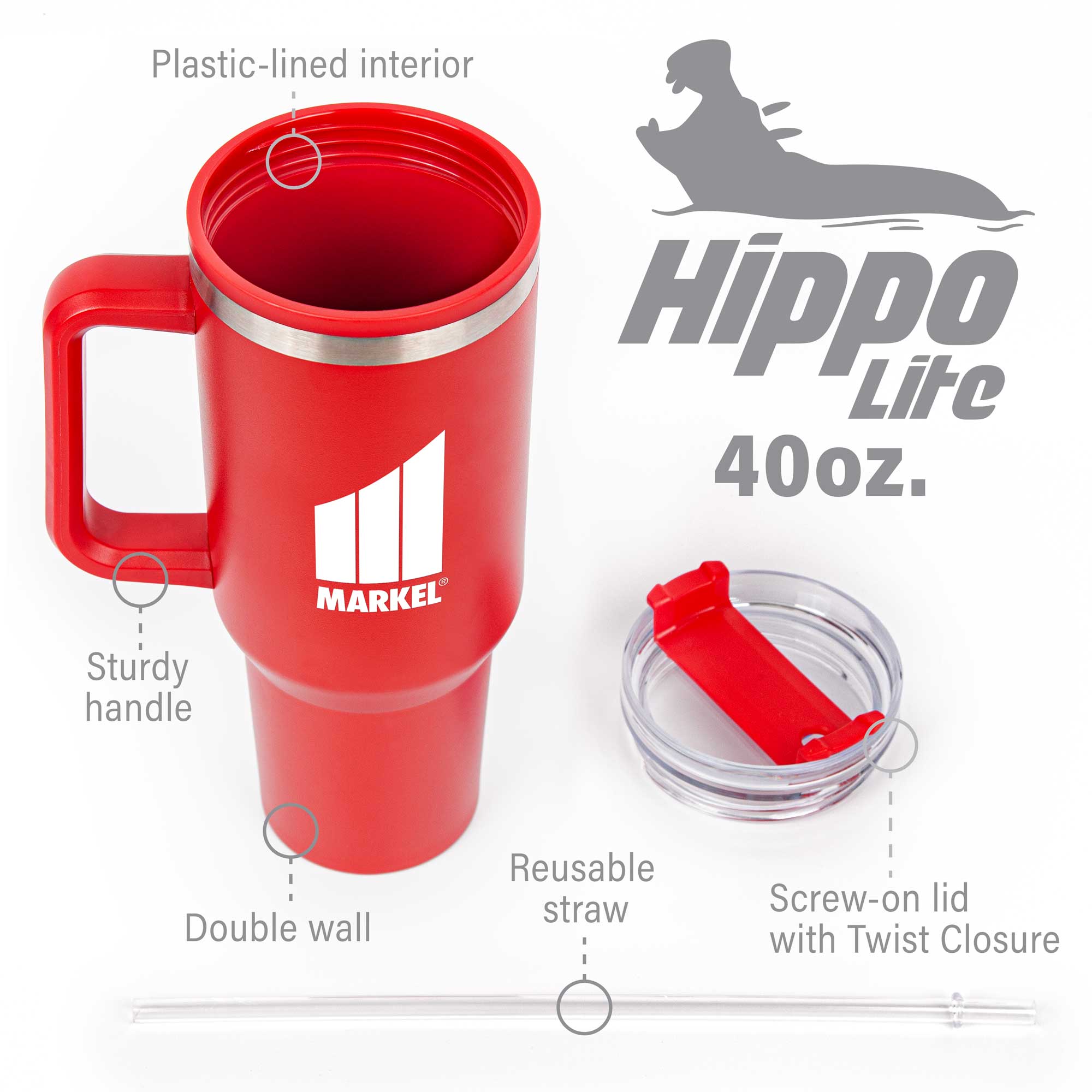 40 Oz. Hippo Lite Mug & Straw Lid 1