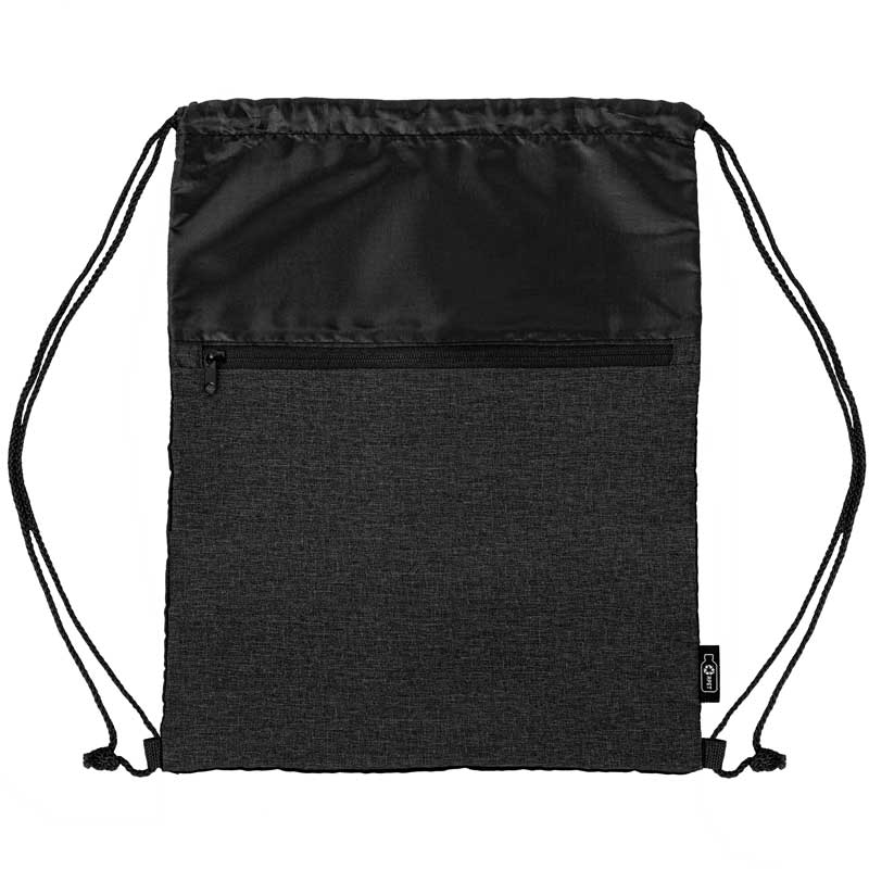 rPET Heather Draw String Bag w/Front Zipper Pocket 1