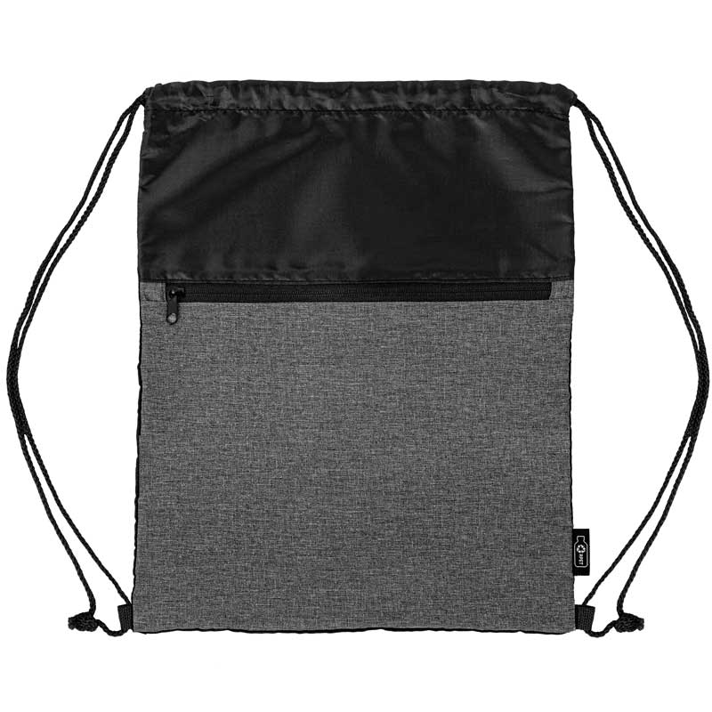 rPET Heather Draw String Bag w/Front Zipper Pocket 1