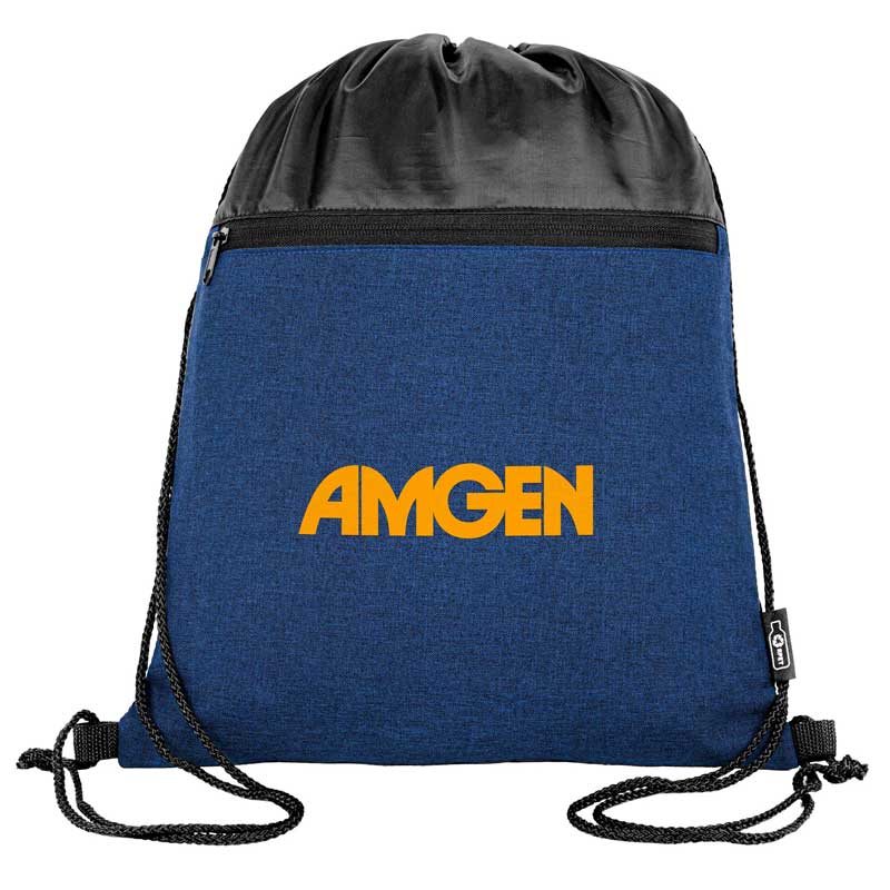 rPET Heather Draw String Bag w/Front Zipper Pocket 1