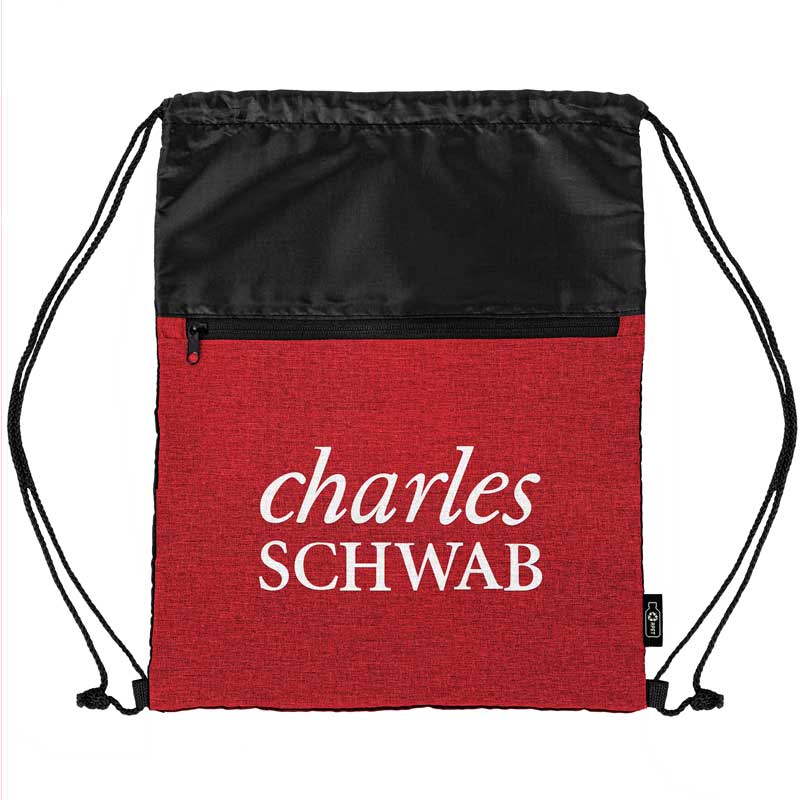 rPET Heather Draw String Bag w/Front Zipper Pocket 1