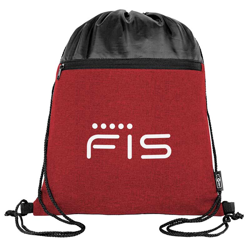 rPET Heather Draw String Bag w/Front Zipper Pocket 1