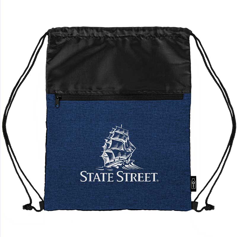 rPET Heather Draw String Bag w/Front Zipper Pocket 1