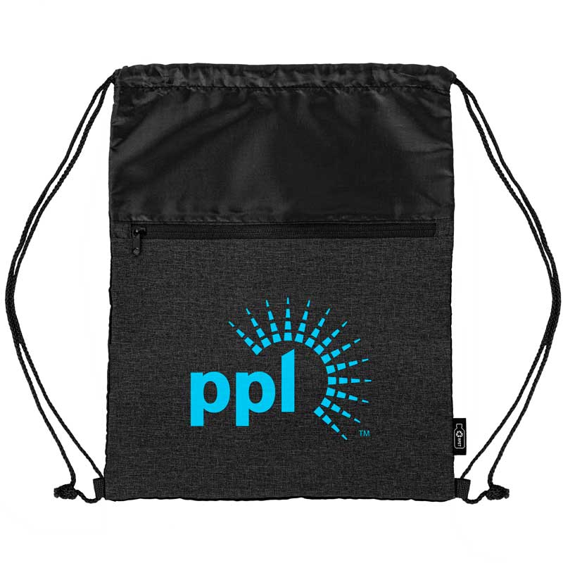 rPET Heather Draw String Bag w/Front Zipper Pocket 1