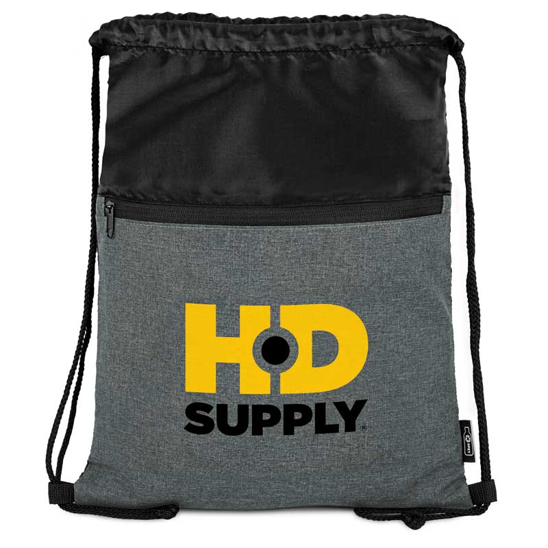 rPET Heather Draw String Bag w/Front Zipper Pocket 1