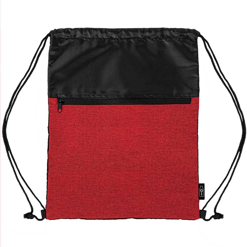 rPET Heather Draw String Bag w/Front Zipper Pocket 1