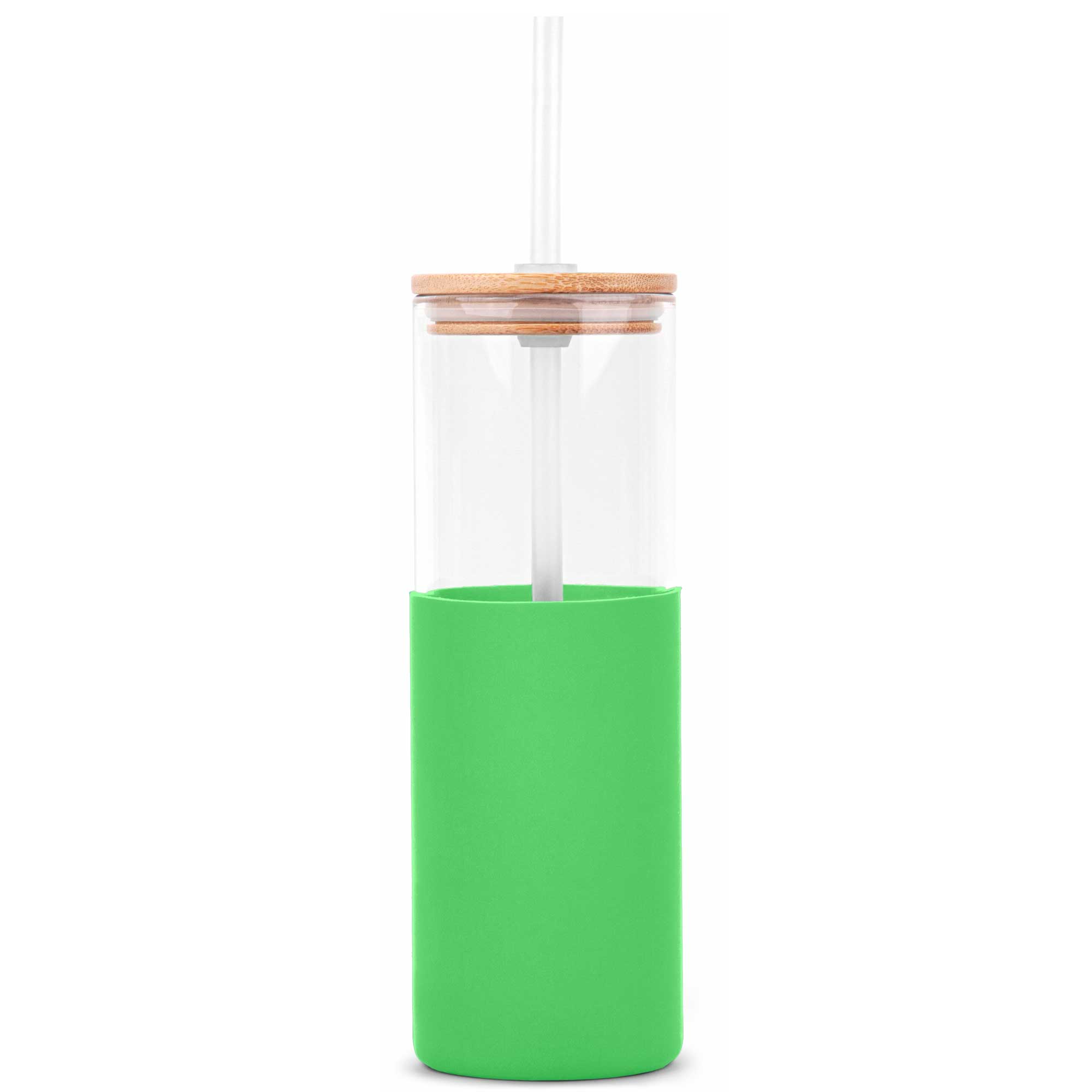 18 Oz. Glass Tumbler w/Bamboo Lid, Straw & Silicone Sleeve 1